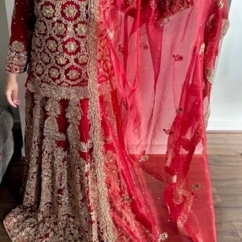 Pakistani Bridal Lehenga Red and Gold