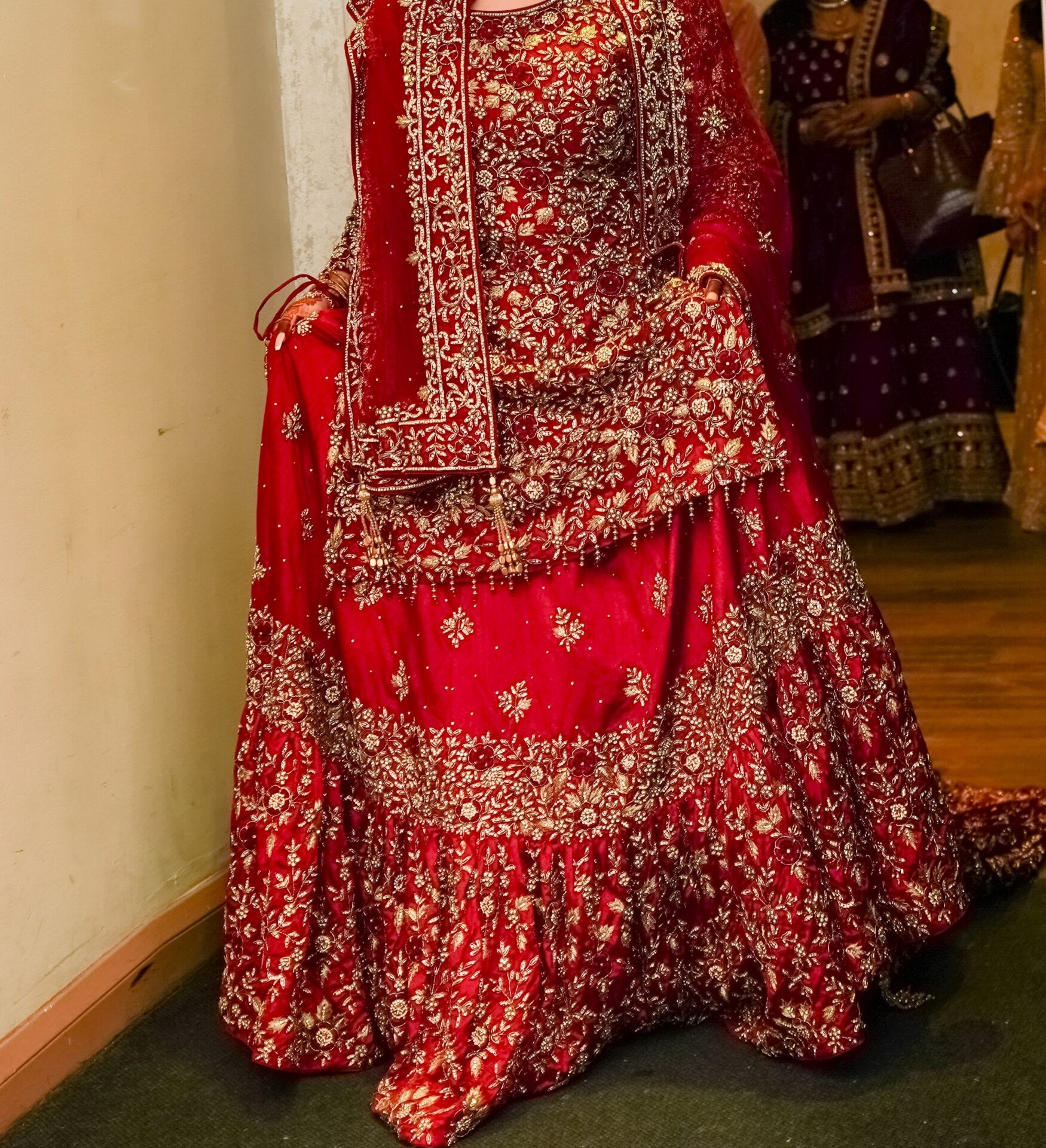 Red Farshi bridal lengha