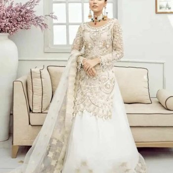 Embroidered net lengha
