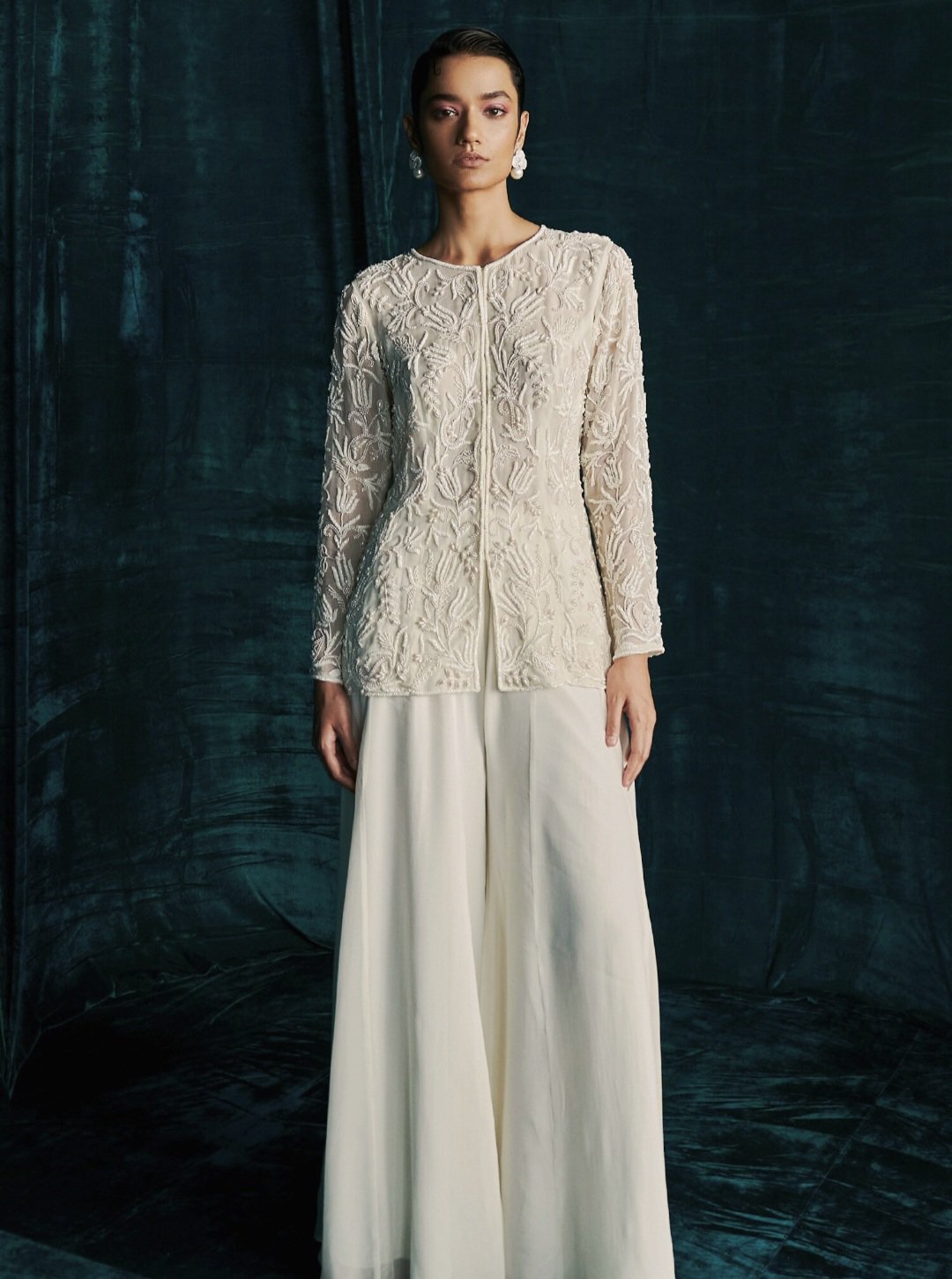 Kashmiraa- Ivory Jacket and palazzo set