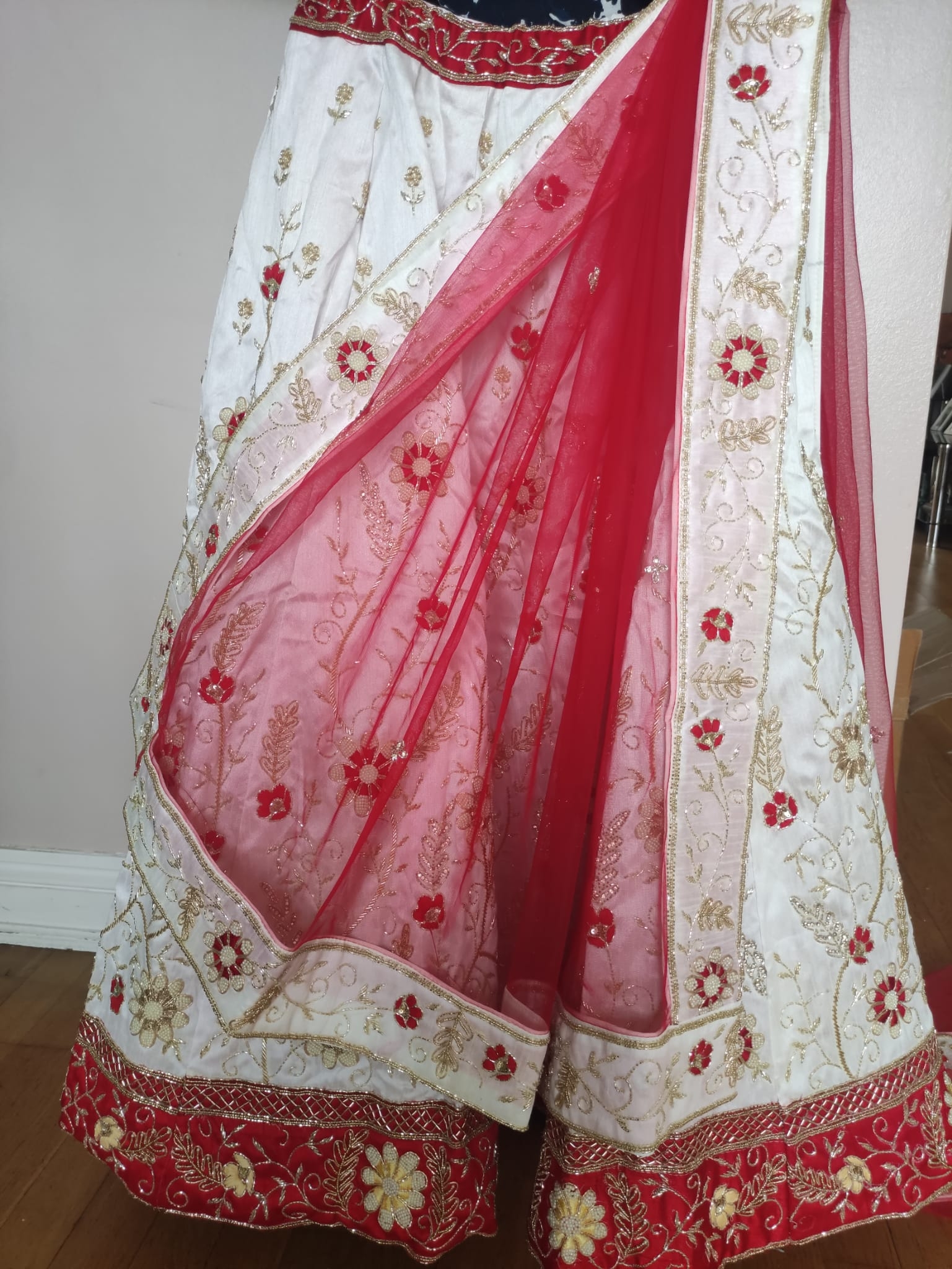 Traditional Red and White Bridal Lehenga