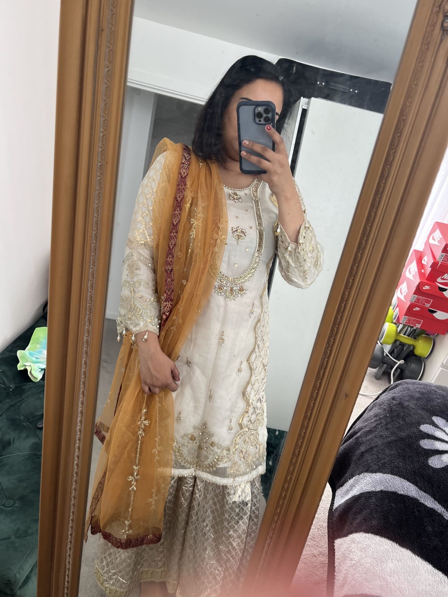 White and Gold Pakistani outfit