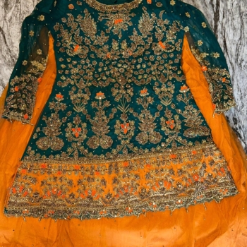 green and orange mehndi dress