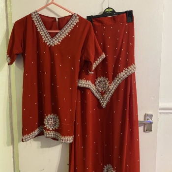 Older Kids Red and Silver embellished work lehnga