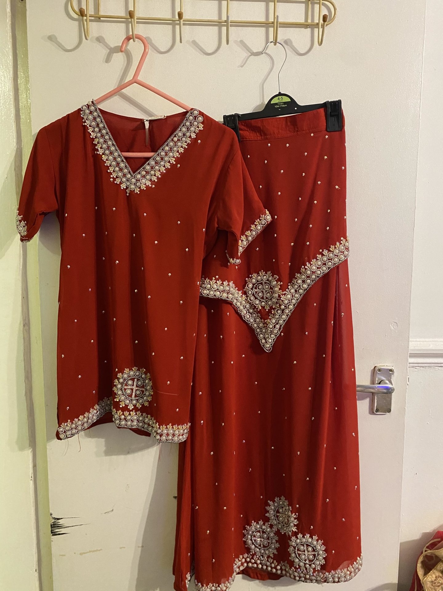 Older Kids Red and Silver embellished work lehnga