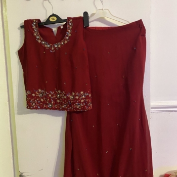 Sleeveless Maroon Lehengha