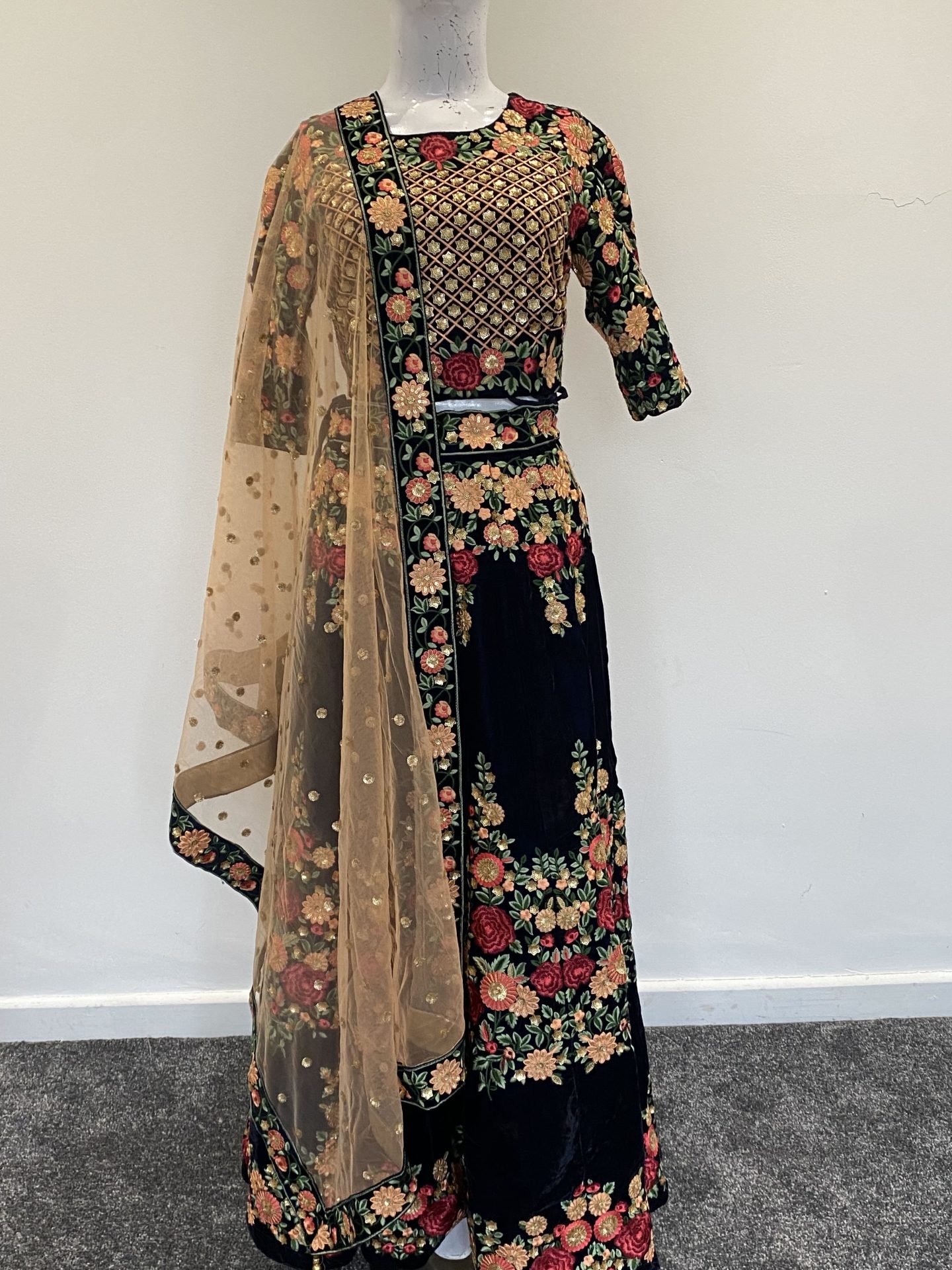 gorgeous 2 piece light velvet floral lengha 3