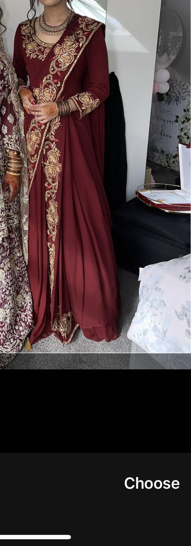 Maroon fitted saree suit
