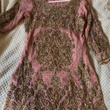 Beautiful light pink and gold kameez with lengha