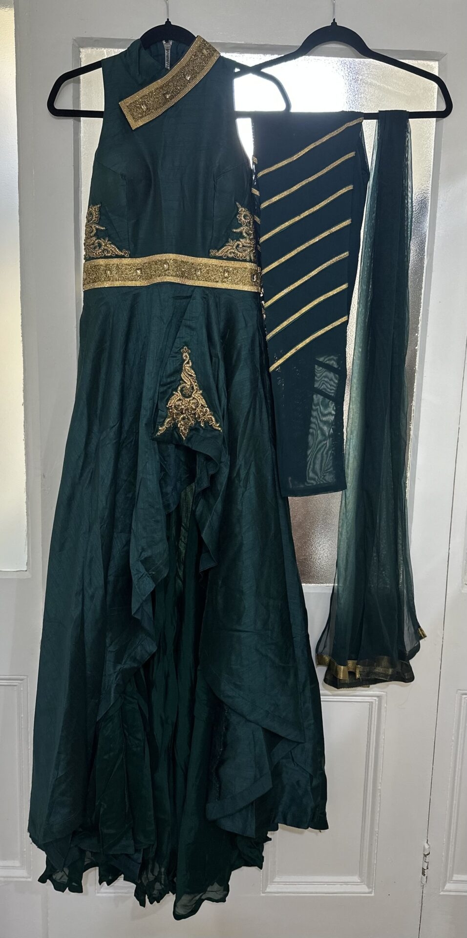 Elegant green and gold embroidery dress