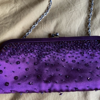 Purple sequin clutch bag