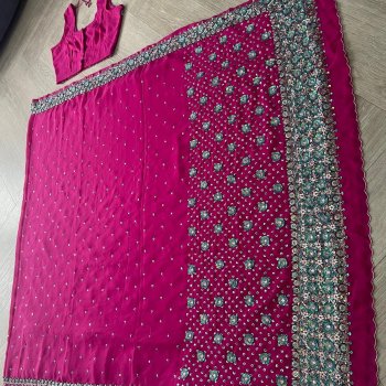 Pink saree with blouse and petticoat