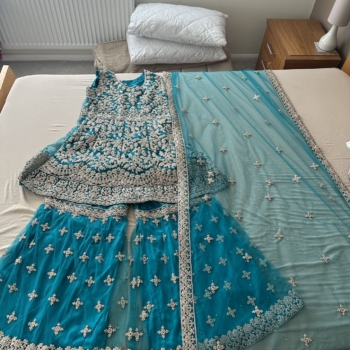 Heavy Embroidery Blue PeplumGharara 2024