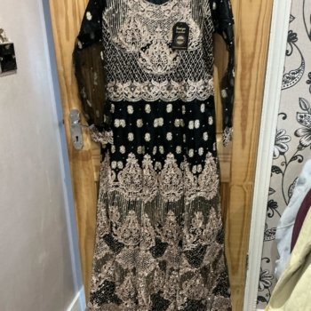 black and silver suit , long with chunni and pants