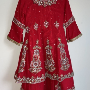 Girls 3 piece red and silver gharara