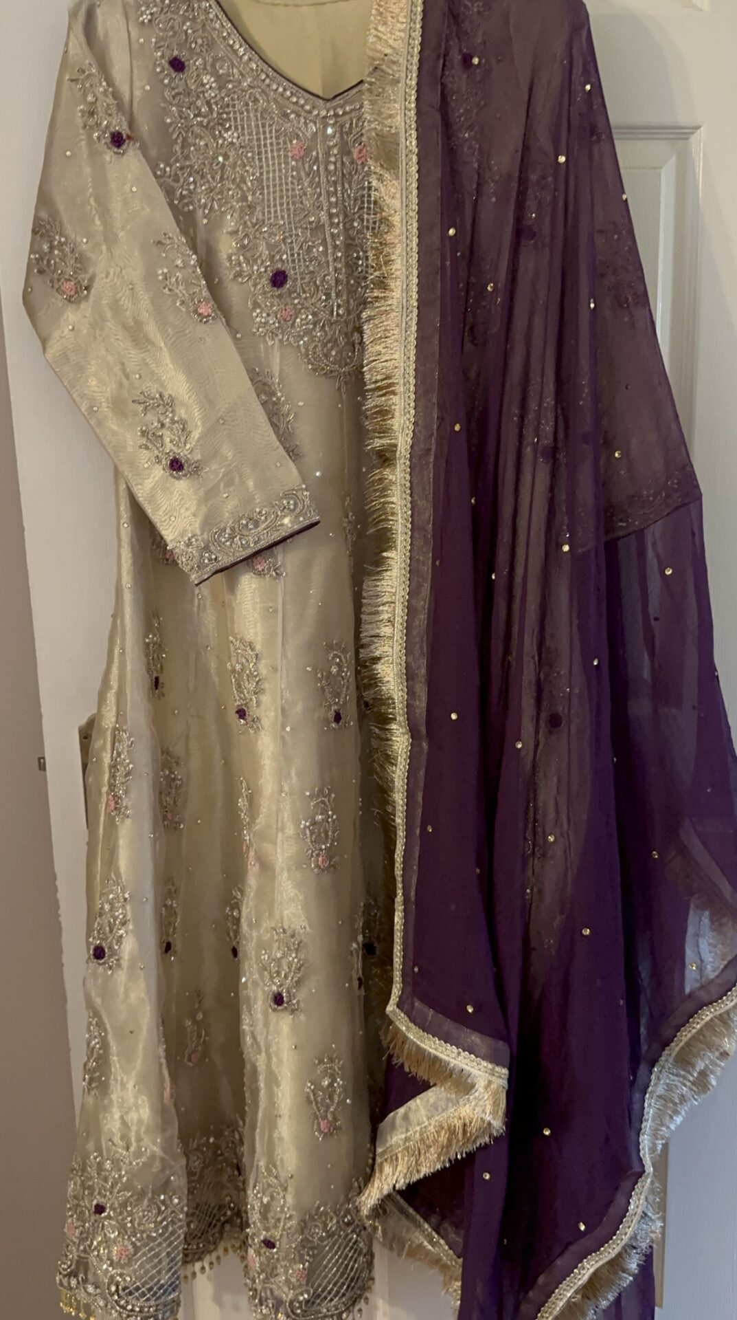 Brand new embroidered golden organaza Pakistani suit