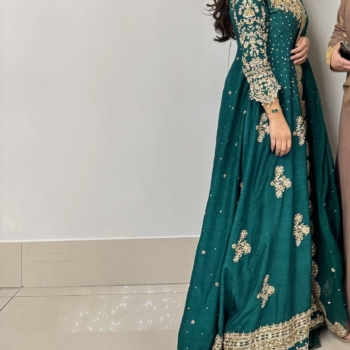 Emerald Green Anarkali dress with gold detailing