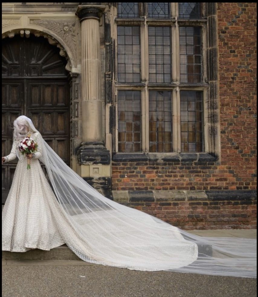 white nikkah/walimah bridal dress with white embroidery