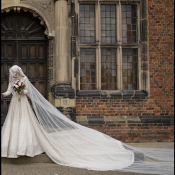 white nikkah/walimah bridal dress with white embroidery