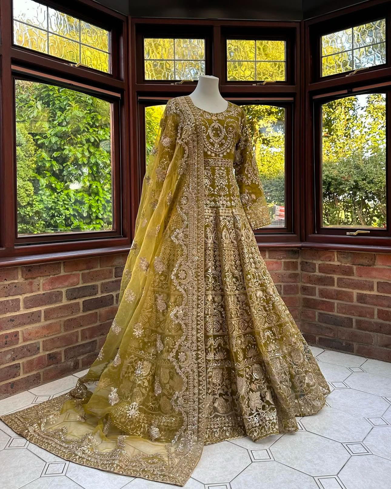 Ali Xeeshan mehndi/mayoon olive green dress