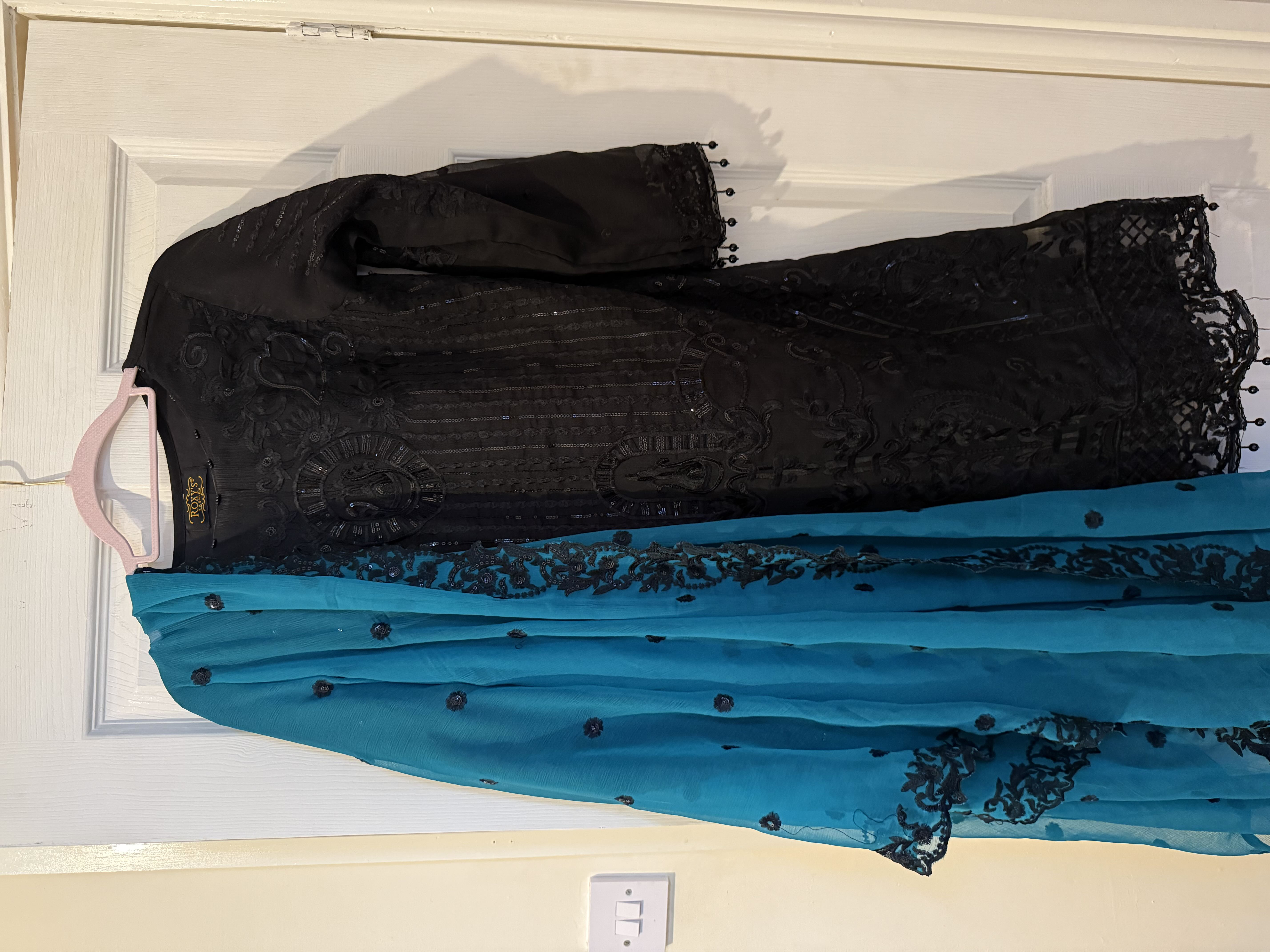 black and turquoise shalwar Kameez