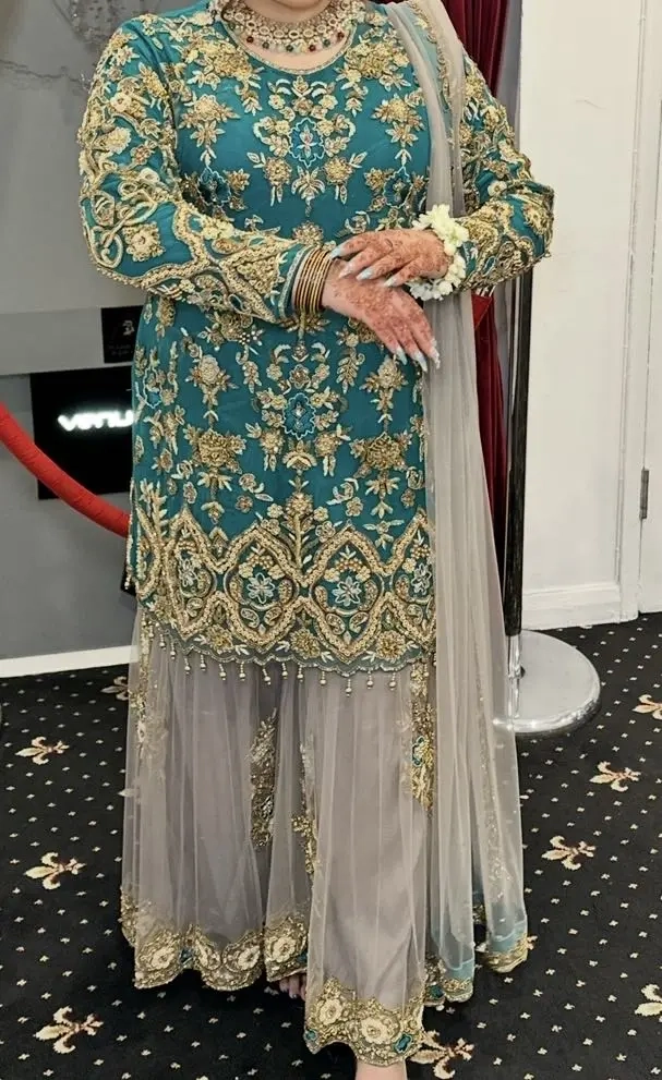 green & gold mehdni outfit gharara