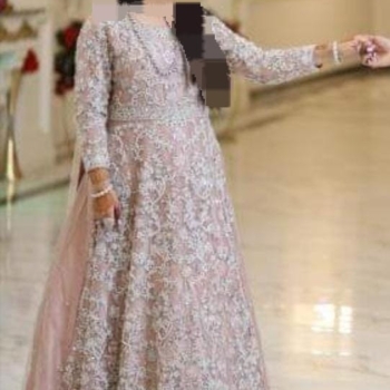 Bridal walima dress. Peach and silver embroidery.