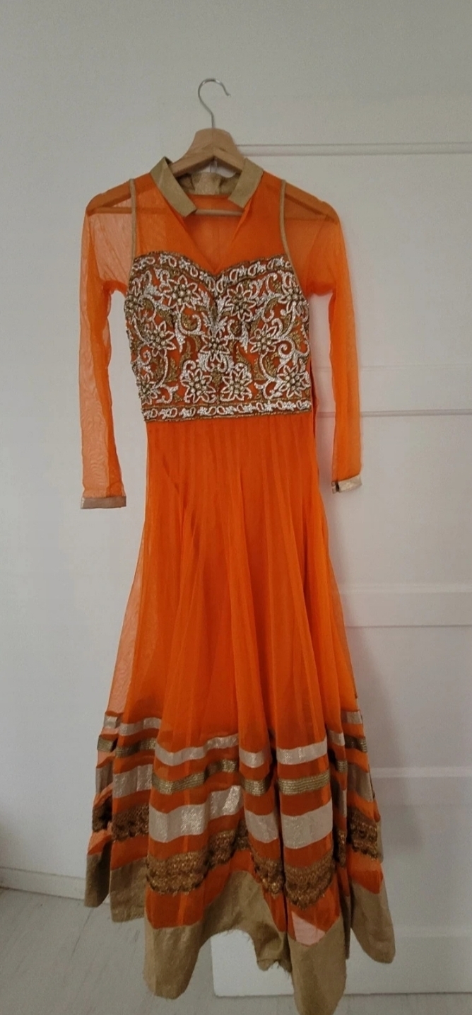 Orange Aanarkali with dupatta and leggings