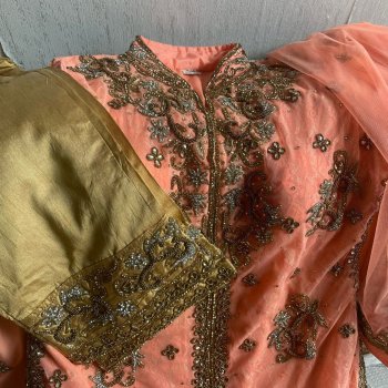 Elegant peach and gold embroidered asian dress