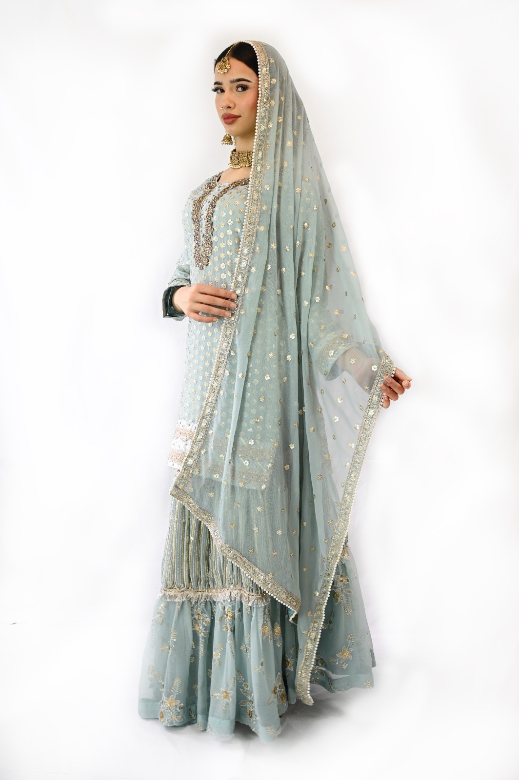 Brand New light blue Readymade Ruffle Lehenga lehnga kurti Indian Pakistani Wedding bridal dress 3pc outfit
