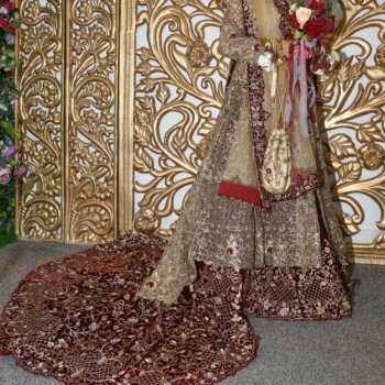 Gold and Maroon Bridal Lengha