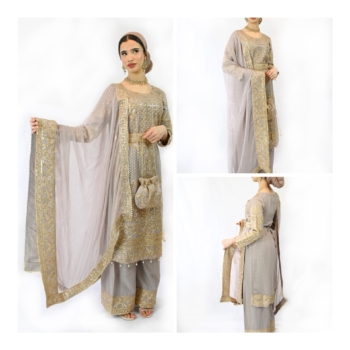 light lilac 4pc Palazzo Salwar Kameez With Matching Potli Bag